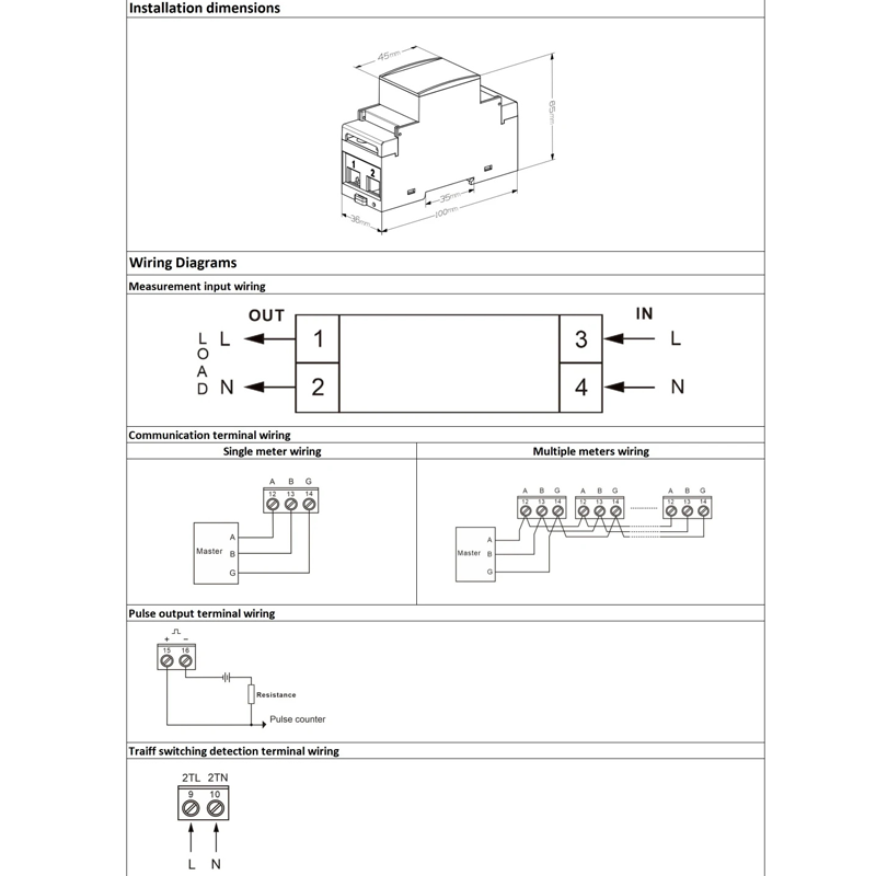 Dac2102 DIN-Schiene 1 Phase Zweidraht Intelligentes AC-Multimeter